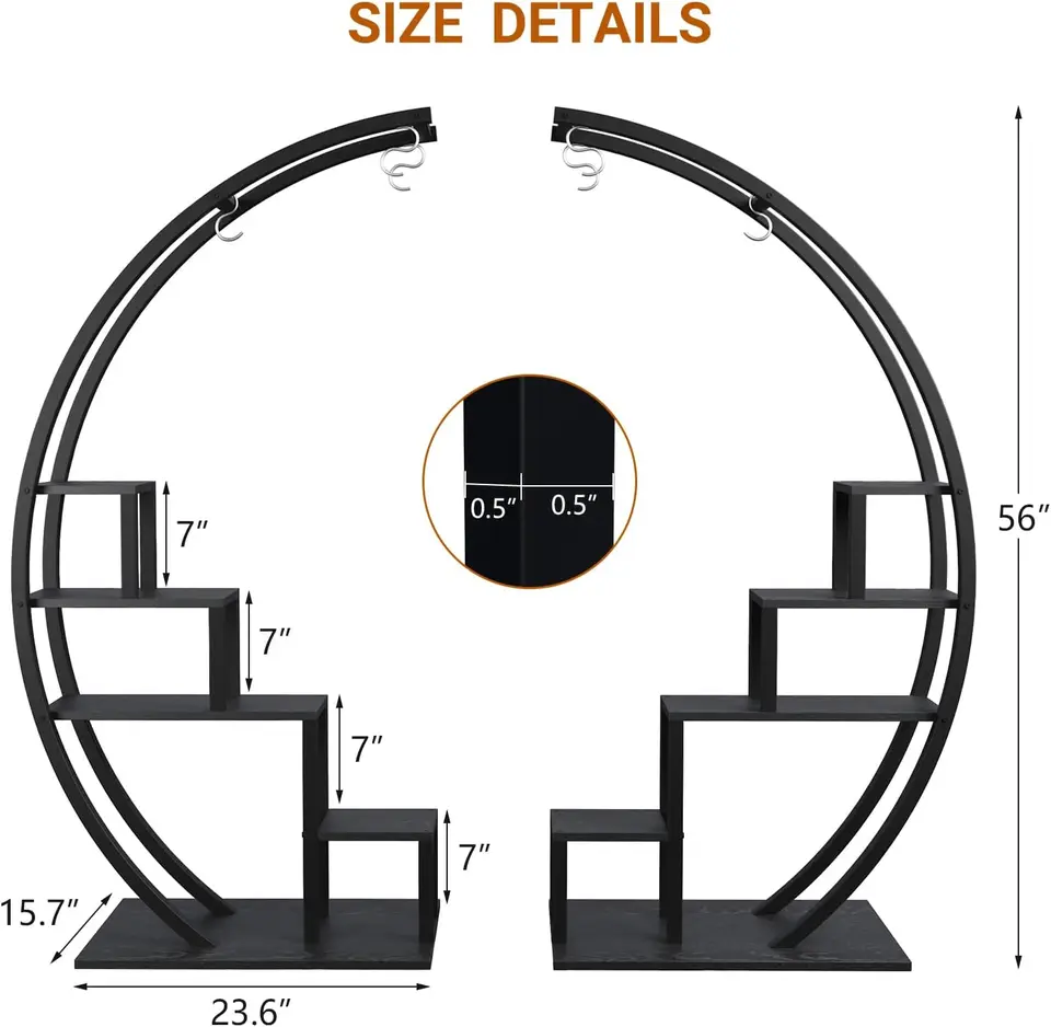 Support De Plantes 5 Niveaux Métal Et Bois - Étagère D'angle Pour Intérieur/extérieur, Bureau, Balcon