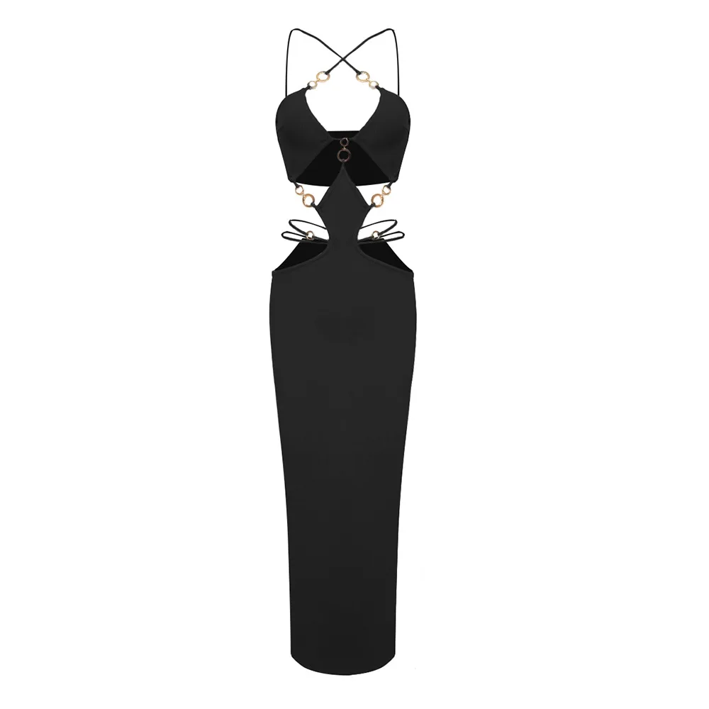 

Women Sexy Black Wine Red Sleeveless V Neck Cut Hollow Out Backless Bodycon Clothes Club Party Celebrity Bandage Long Dresses