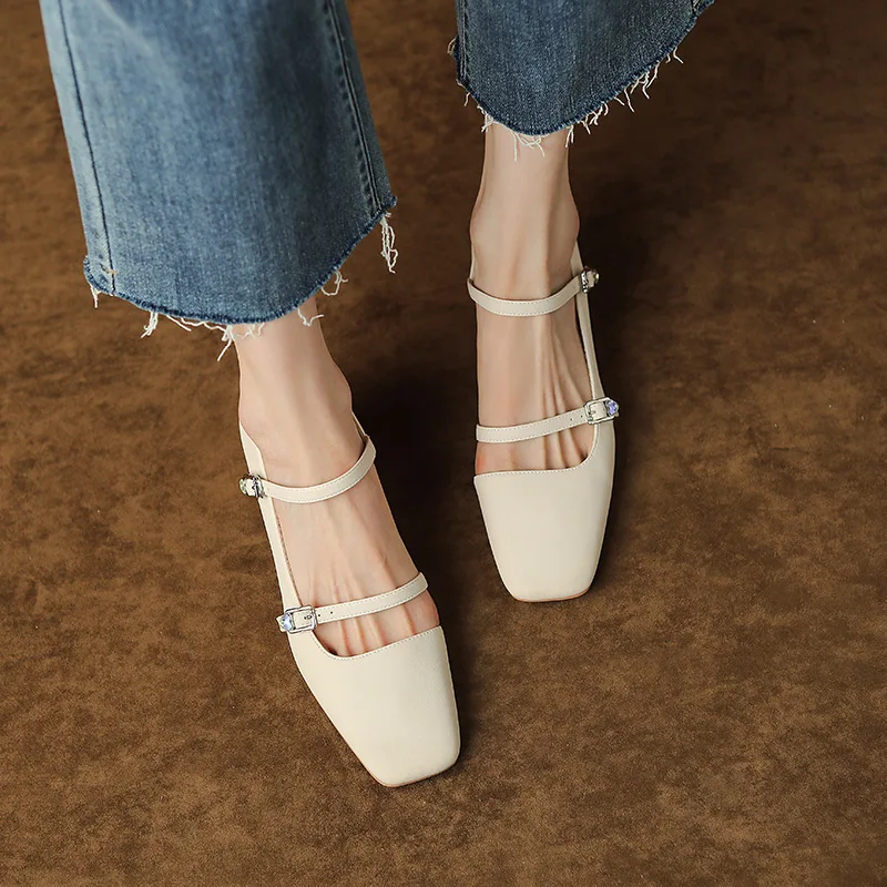 

Size 34-39 Pu Leather Mary Jane Shoes Women Thick Heel Square Toe 4.5cm Block High Heel Pumps