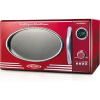 Retro Large 0.9 cu ft Countertop Microwave Oven, 12 Pre-Programmed Cooking Settings, Digital Clock,Metallic Red 2