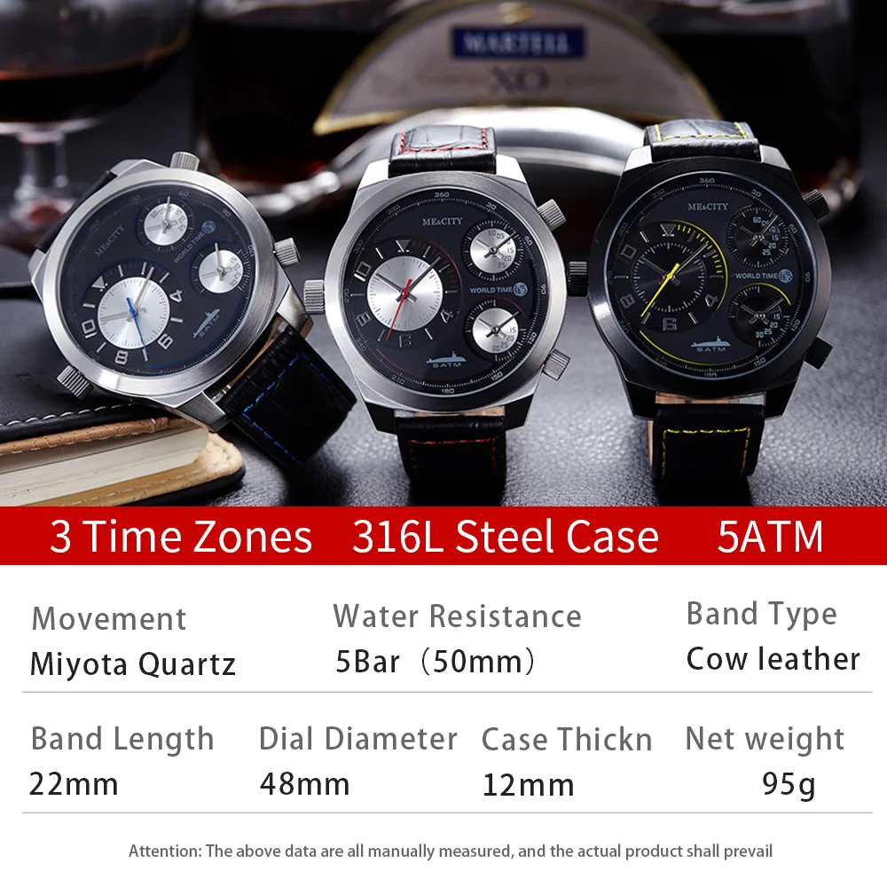 Unique Creative Men Watch Time Zones Top Brand Luxury Waterproof