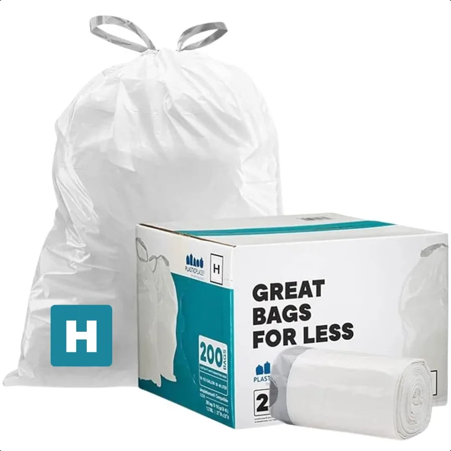 Custom Fit Trash Bags Compatible with simplehuman Code H 200 Count Drawstring Garbage Bags 89 Gallon White TearResistant Trash