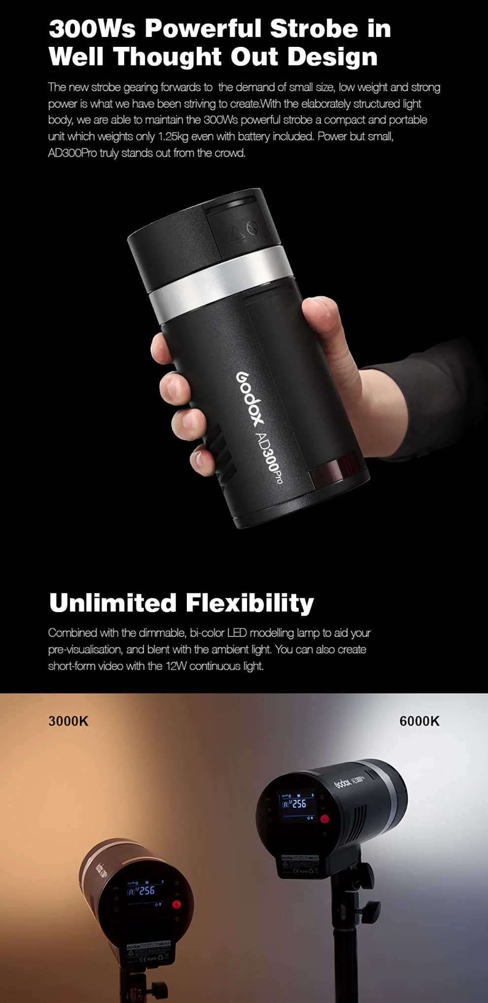 In Stock Godox AD300Pro Outdoor Flash Light 300Ws TTL 2.4G 1/8000 HSS with Batte