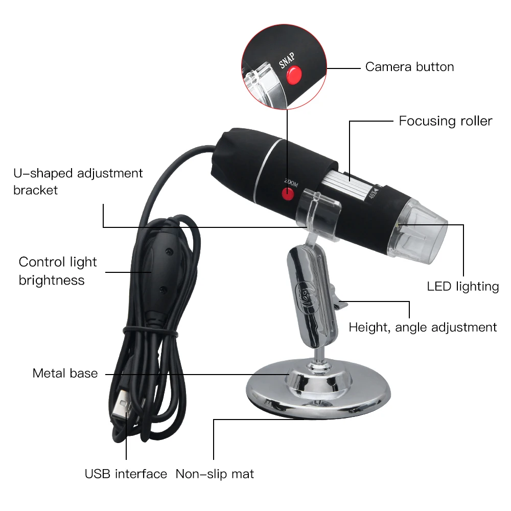 ޴ LED  ̰ ī޶, 1600X  ̰, 3in1 Tyce-C ũ USB, ޴  PC, ȵ̵