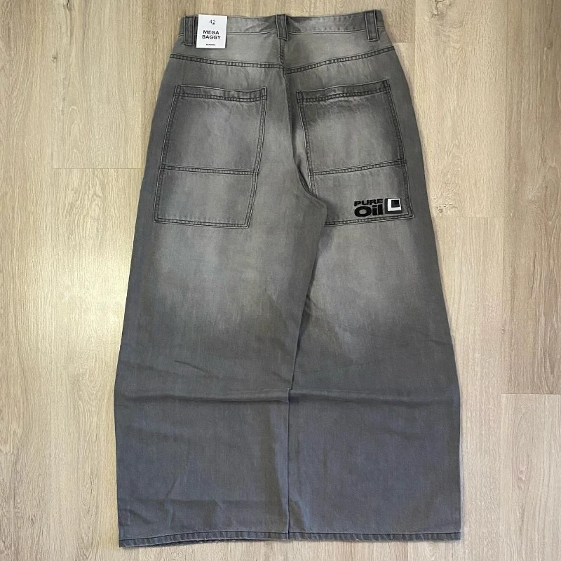 Y2K Harajuku New Punk Feng Shui Washing Old Baggy Jeans Female Streetwear Dance Popular Casual Joker High Waist Wide Leg Pants 3