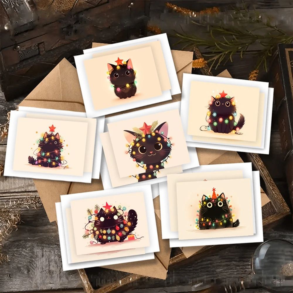 Charming Cat-Themed Greeting Card Set - Pack of 6 Cards with Envelopes