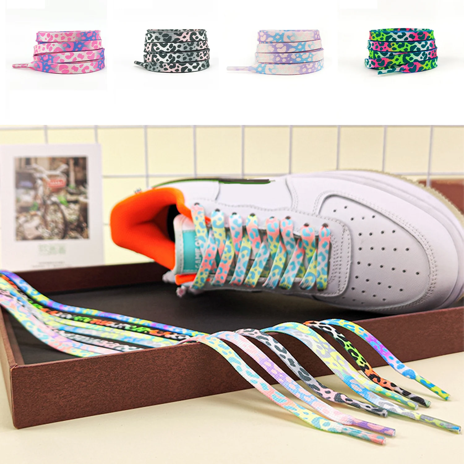 

Strings Elastic Shoelaces Sneakers Flat Shoelaces 120cm Shoelace Leopard Shoelaces Shoe Laces Gradient Flat Shoe laces