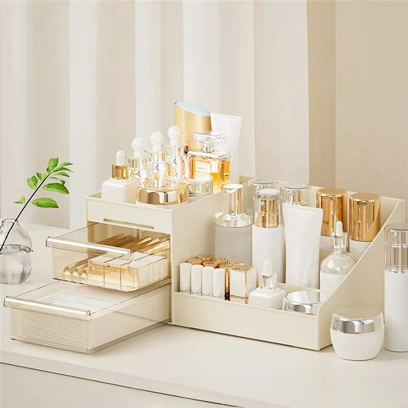 Cosmetic Organizer With Clear Drawer Countertop Organizer For Cosmetics, Lotion,Lipstick Ideal For Dressers Or Bathrooms 2