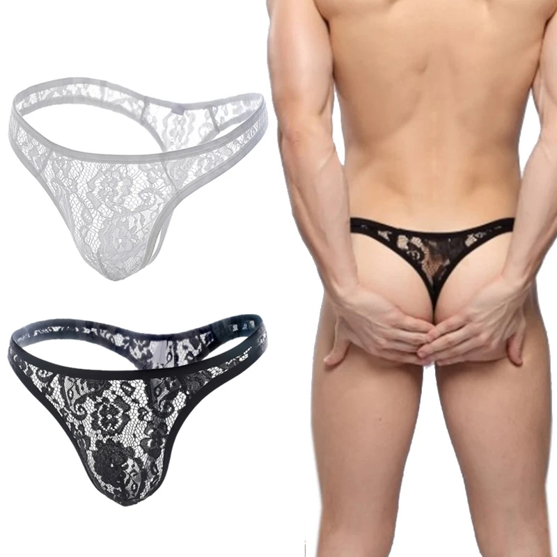 Men's Thong Sexy Underwear Transparent Lace Popular Letter Middle Waist Jockstrap G String Panties Pouch Convex For Gay Mens men stretch g string panties men stretch thong underwear