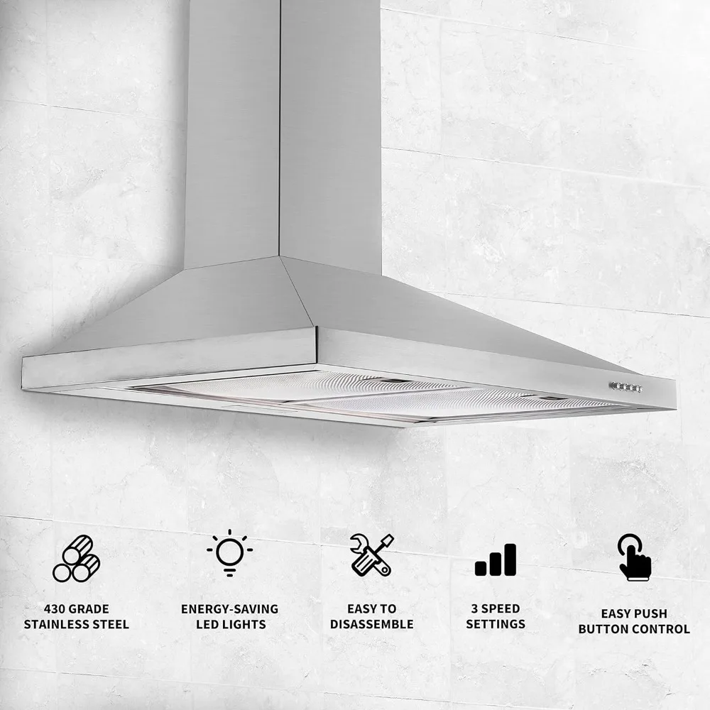 Wall Mount Range Hood 30 inch with Ducted/Ductless Convertible Duct, Stainless Steel Chimney-Style Over Stove Vent Hood 3