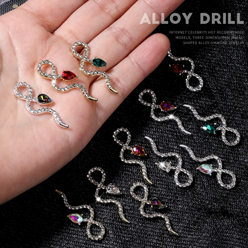 

10pcs Halloween Multicolor Snake Vintage Gothic Nail Charms Luxury Shiny Gemstones DIY Nail Art Decoration Accessories