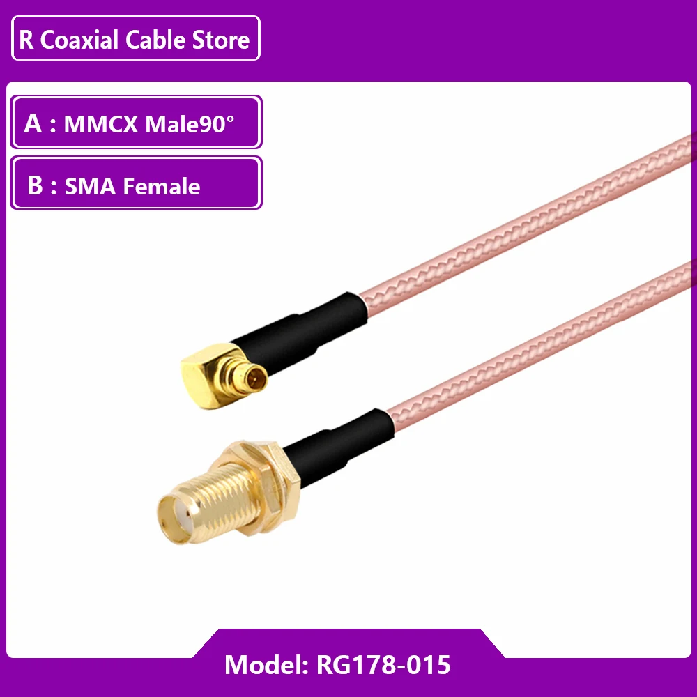 Adaptateur Coaxial RF SMA femelle vers MMCX femelle à Angle droit, avec câble RG178 en queue de cochon, pour Module WIFI/GSM/3G/GPS/4G, 1 pièce