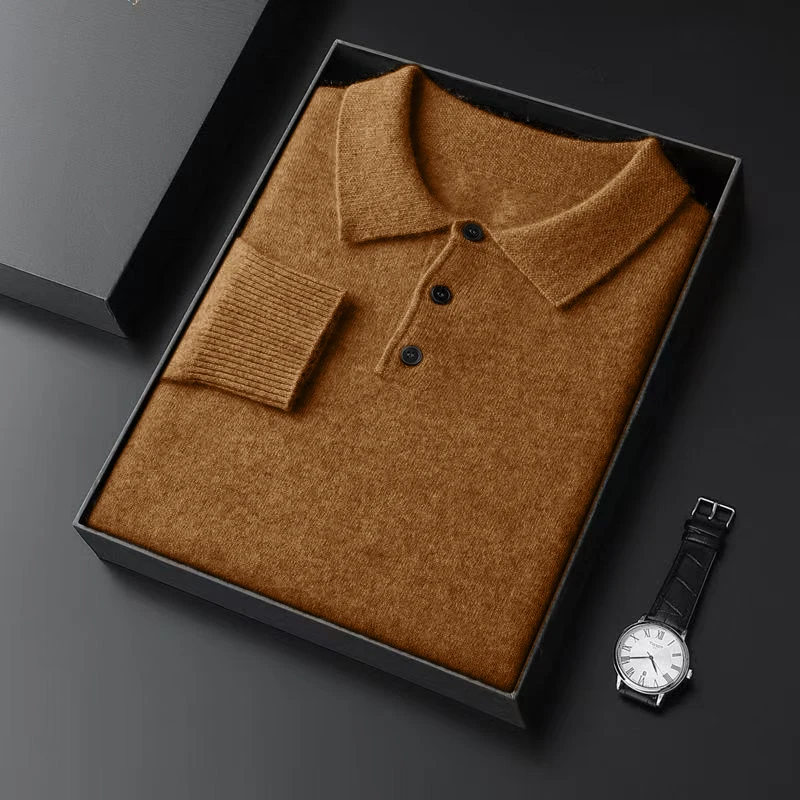 Autumn Mens Knit  Pullover Sweater Lapel Slim Fit Button Pullover HeavyWeight Polo Sweaters Outdoor Winter Warm Solid Streetwear view 5