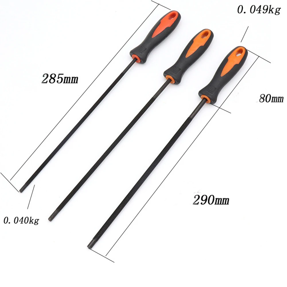 Lot De 3 Limes Rondes Pour Tronçonneuse – Diamètres 4 Mm, 4,8 Mm, 5,5 Mm – Acier Au Carbone, Poignée Verte