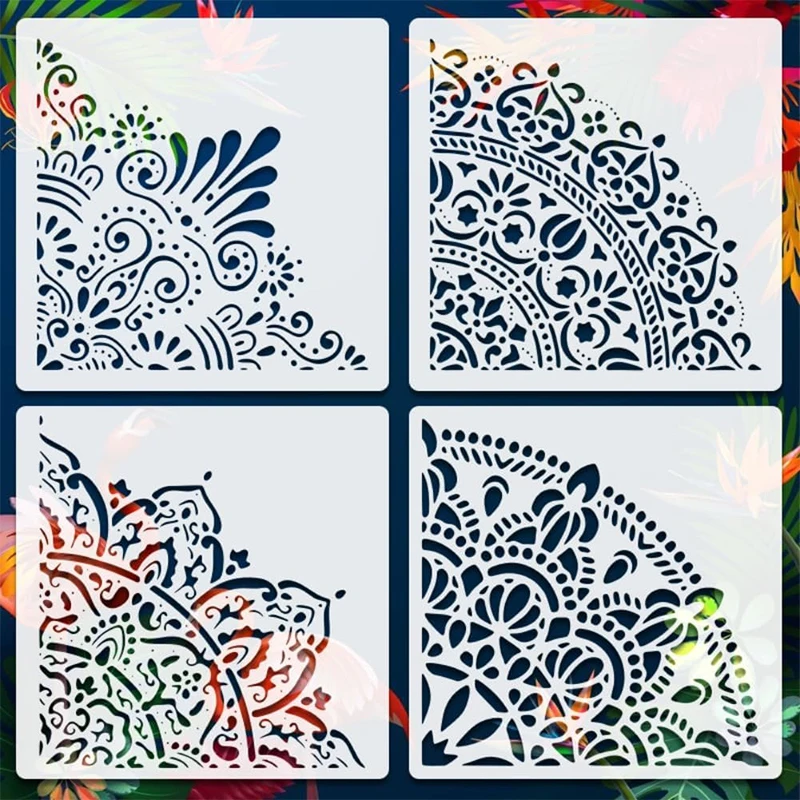 만다라 스텐실 대형 사이즈: 집 장식에서 벽, 바닥, 가구, 천에 그림 그리기; 고품질 재사용 가능한 PET 템플릿
