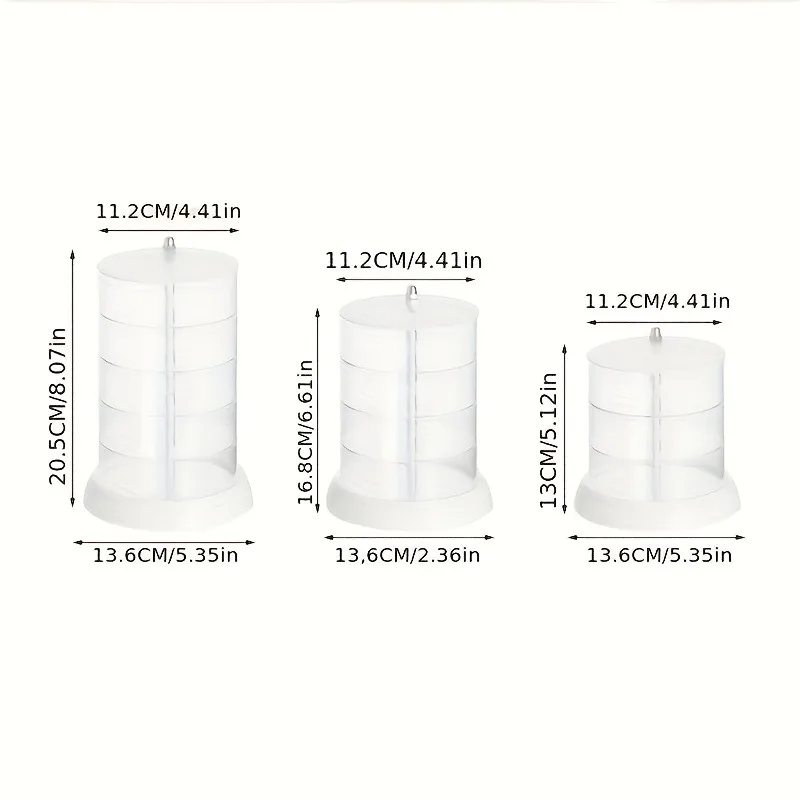 Rotating Multi-Layer Transparent Storage Box with Transparent Dome Lid | White Base and Transparent Shelves, Dust-Proof Design