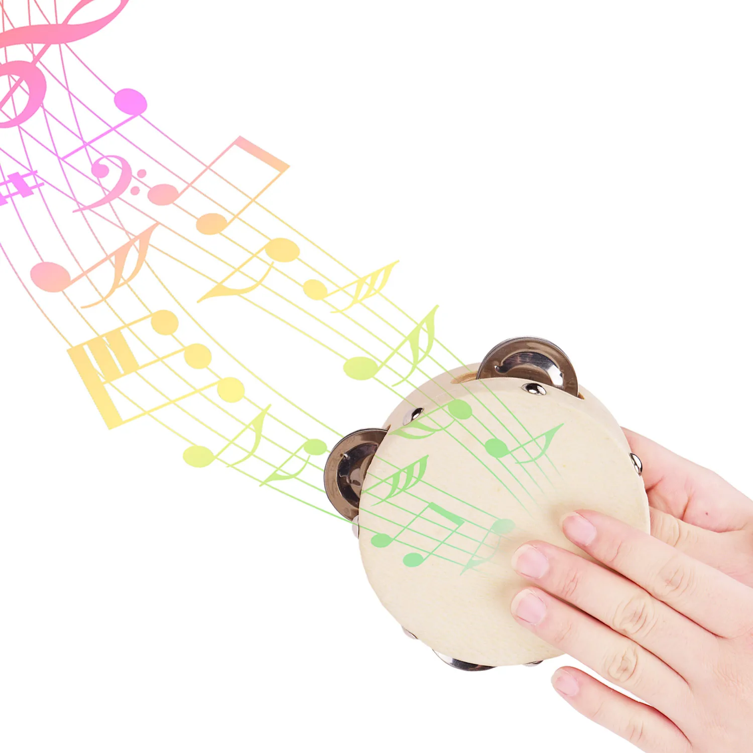 4 Inch Hand Tambourine with Metal Single Row Jingles Sheepskin Drum Skin Wooden Tambourines Entertainment Musical Timbrel Adult
