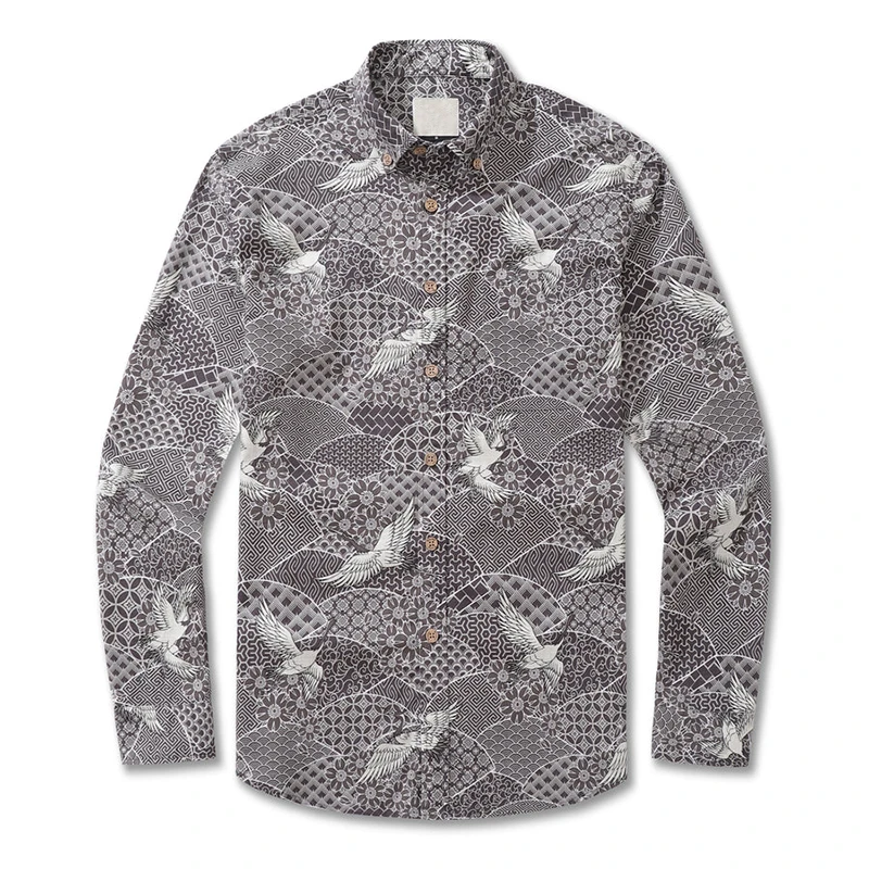 thumbnail image 1 of Camisas hawaianas con estampado 3D de gaviota para hombre, camisas de manga larga para fiestas, blusas de gran tamaño con estampado de pájaros, ropa masculina, blusas Harajuku, 1 of 4