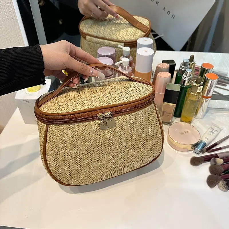 

Large Capacity Portable Makeup Bag Waterproof High Beauty Woven Toiletries Bag Travel Frosted Cosmetics Storage Make Up Cases