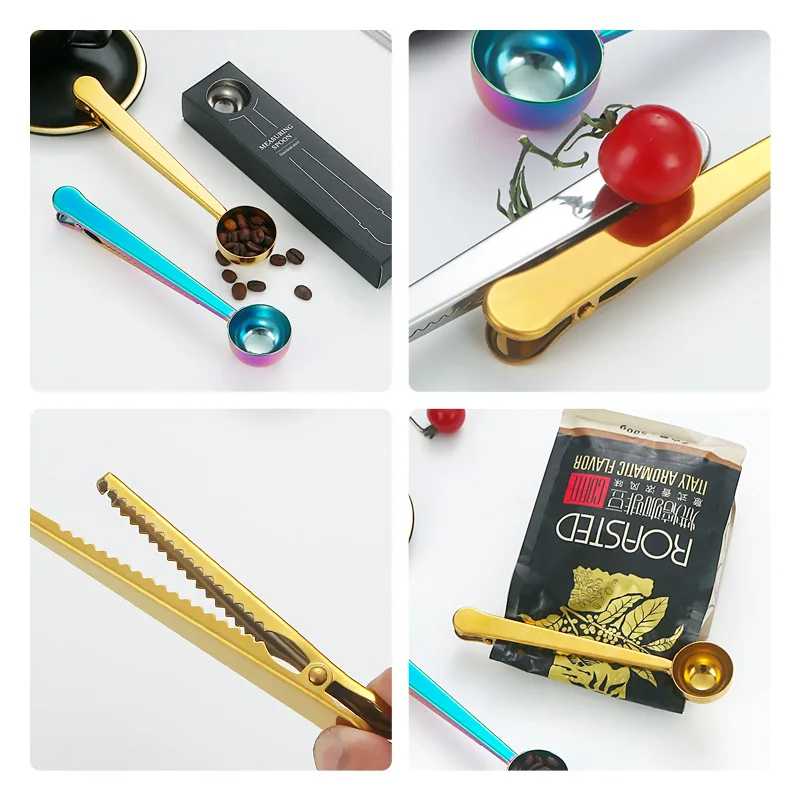 Measuring Spoon Stainless Steel Coffee Powder Spoon Graduated 10g Food Sealing Clip