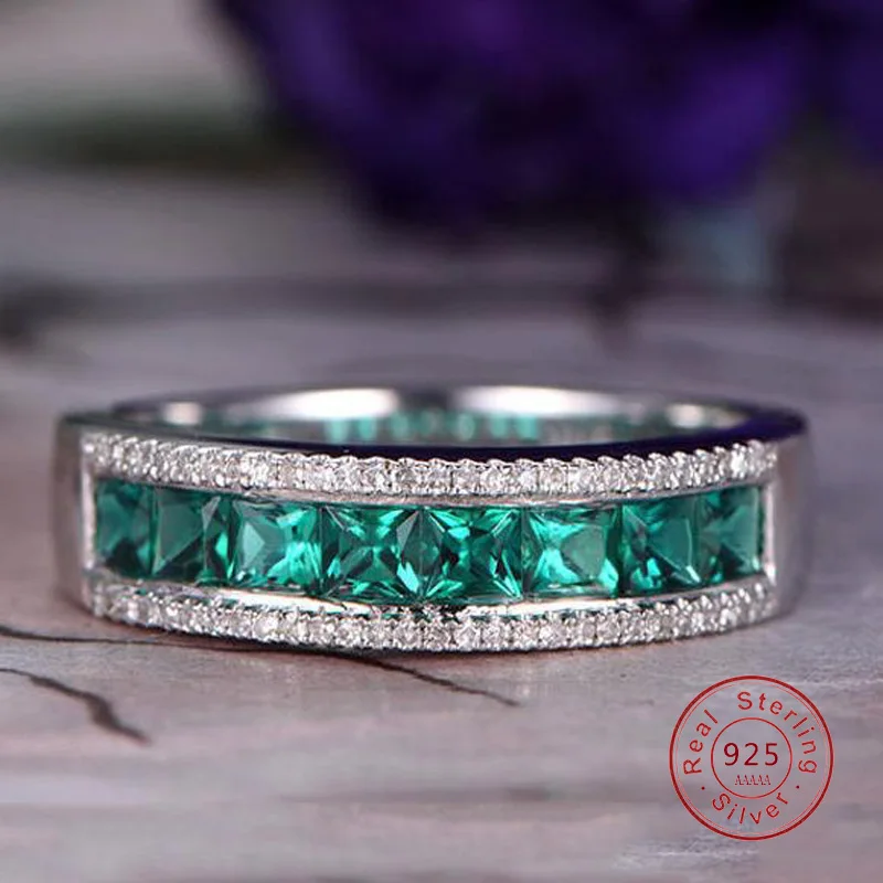 Sterling Silver Color Simple Ring for Women Classic Green White CZ Austrian S925 Plata Color Jewelry Lover Wedding Ring