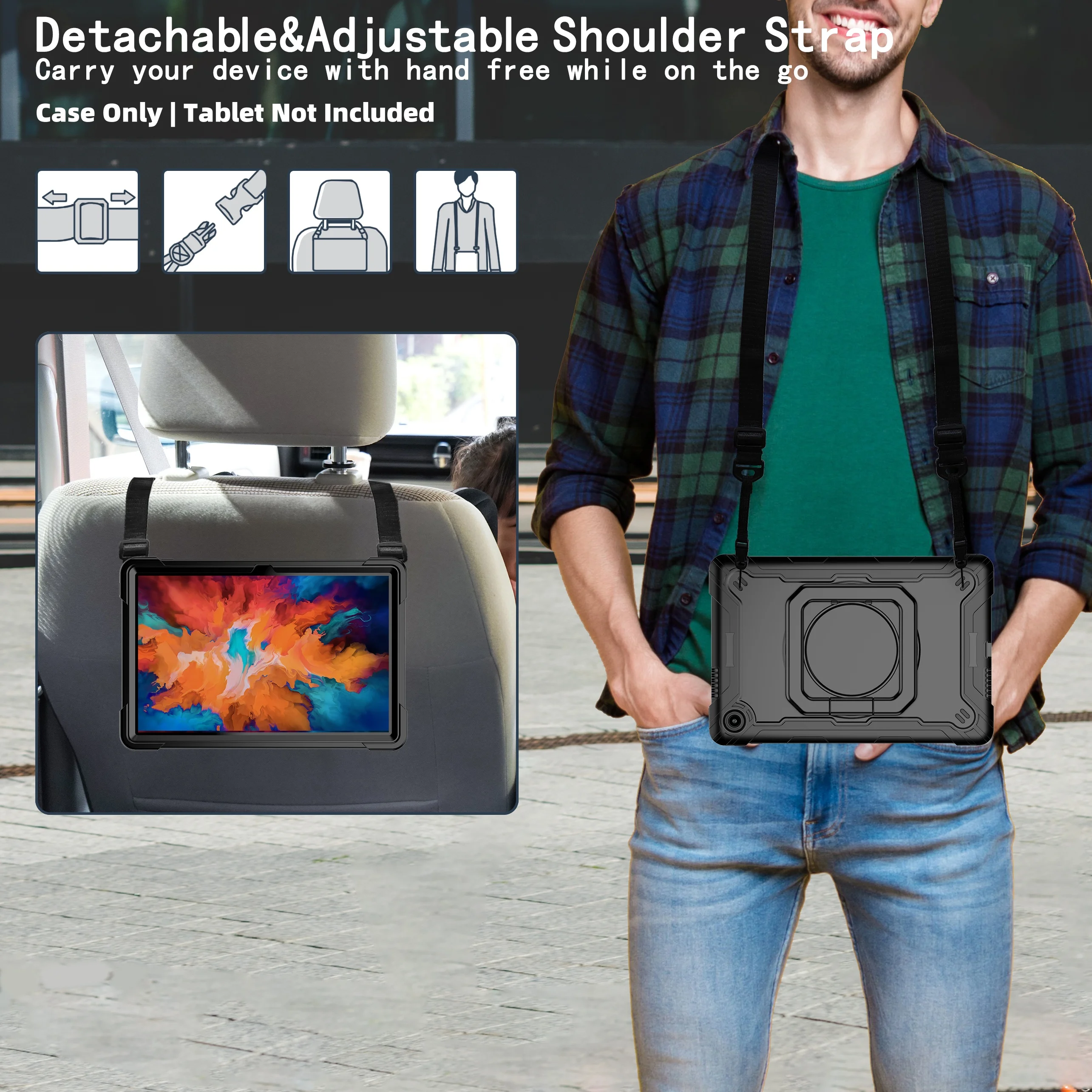 Shockproof Heavy Duty 360° Rotating Tablet Case with Stand and Shoulder Strap