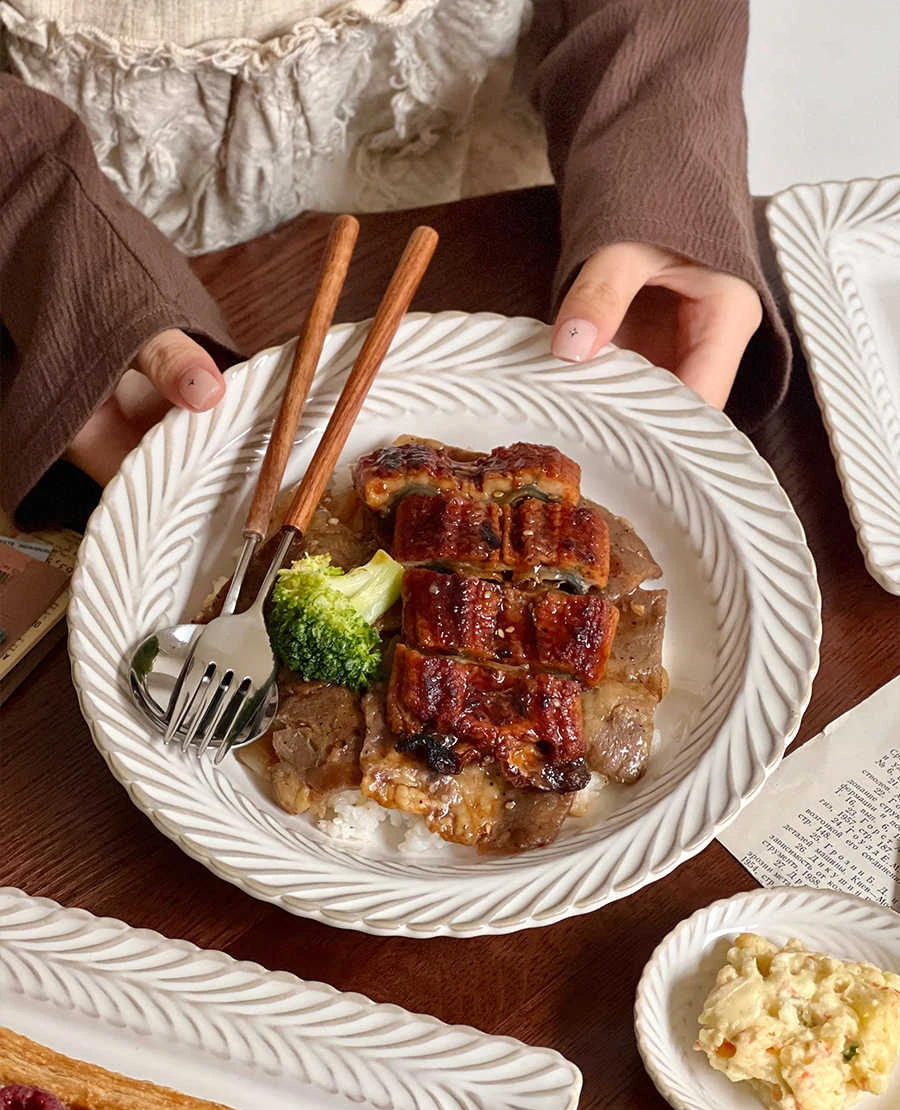 French Retro Tableware Home Plate Vegetable Eating Deep And Light Plate High Appearance Dish Premium Sensation Soup Bowl