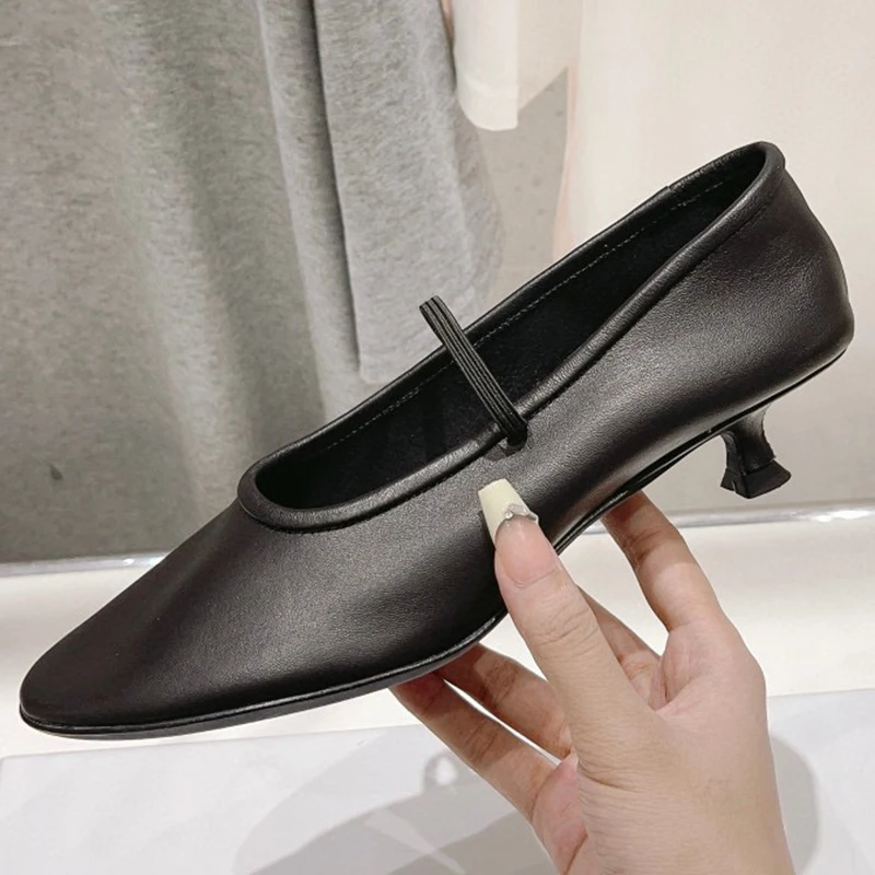 

Spring Autumn New Mary Jane High Heels Fashion Simplicity Genuine Leather Material Solid Color Round Head Cat Heel Women's Shoes