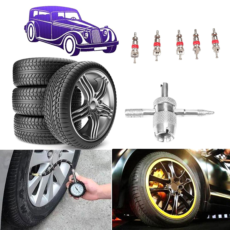 Automobile Tire Valve Core Wrench Set 4 In 1 Valve Stem Installation Removal Tool Tire Cleaning Tools