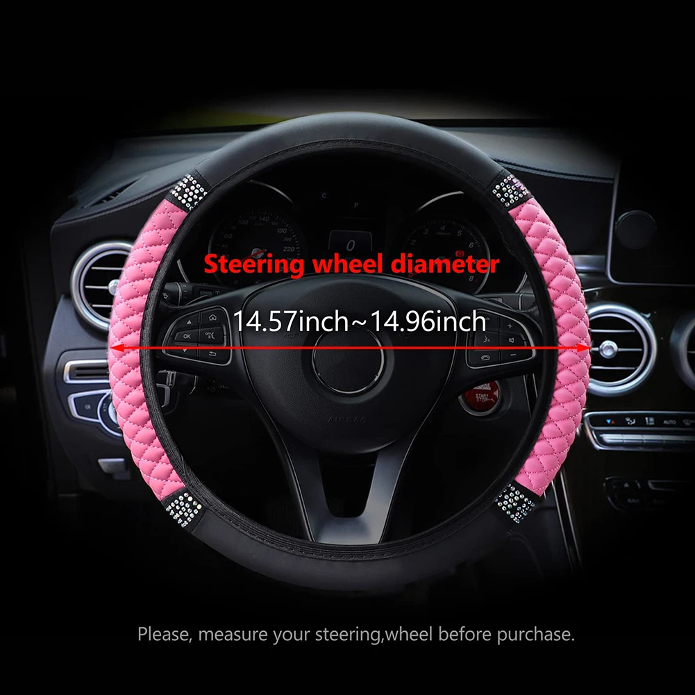 

Pink PU Leather Diamond Car Steering Wheel Cover Protector 38cm Accessories Steering Wheel Trims