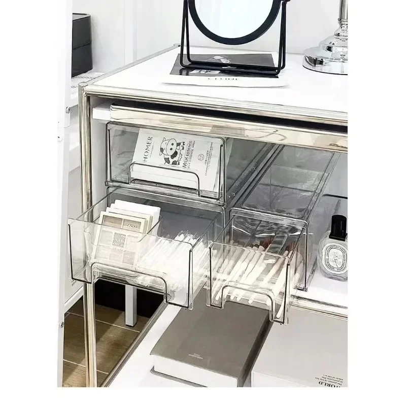 새로운 쌓을 수있는 투명 데스크탑 서랍 유형 보관 상자 미니 화장품 보관 주최자 Sundrie 홀더 홈 오피스 보관 상자