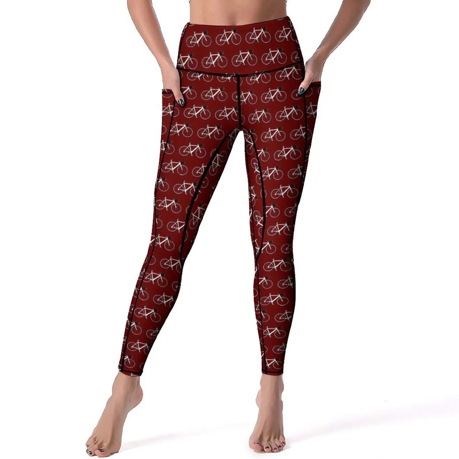 

Cool Bicycles Yoga Pants Sexy White Bikes Print Printed Leggings High Waist Fitness Gym Leggins Women Retro Sports Tights