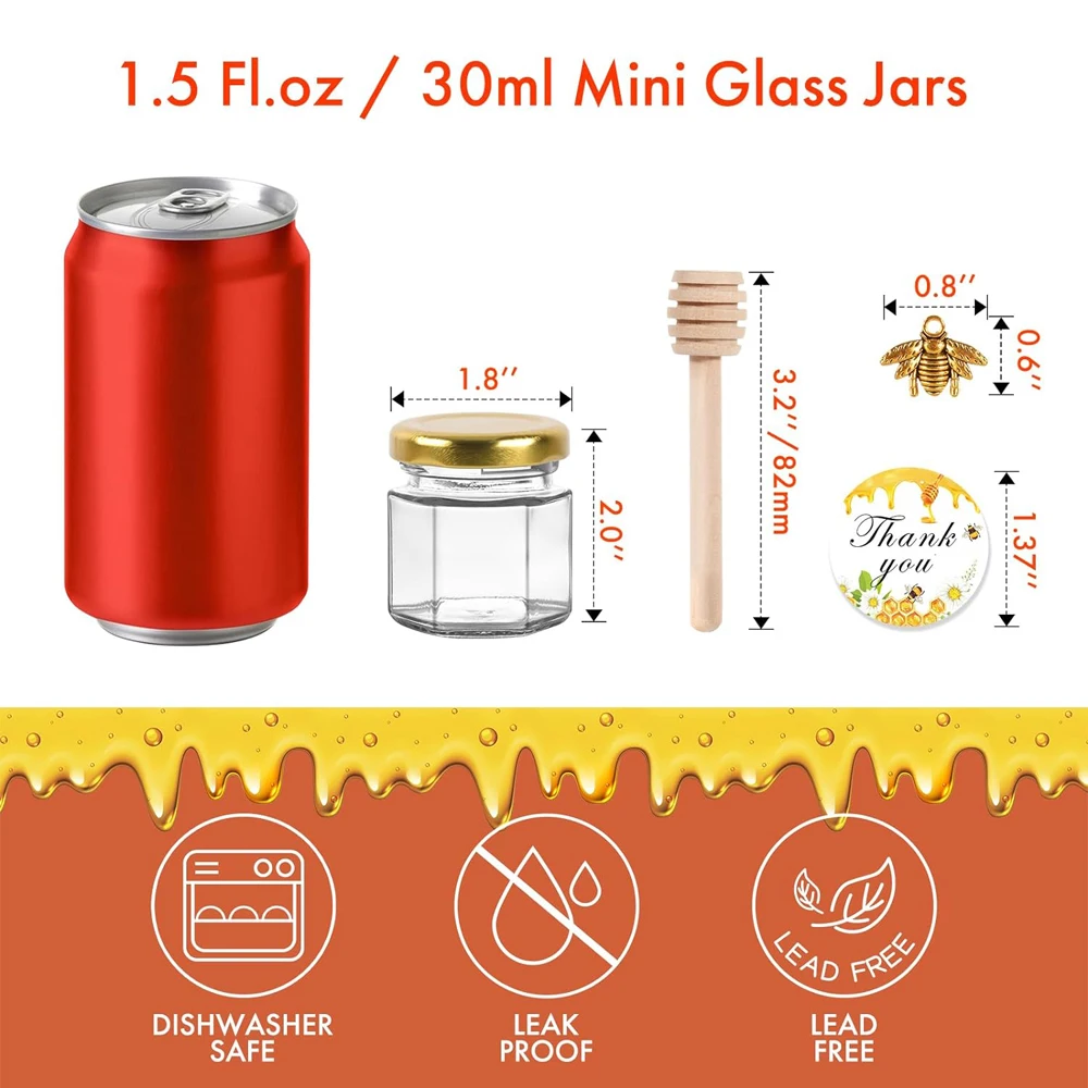 Glass Honey Jars 12pack 1.5oz For Party Wedding Baby Shower Favors