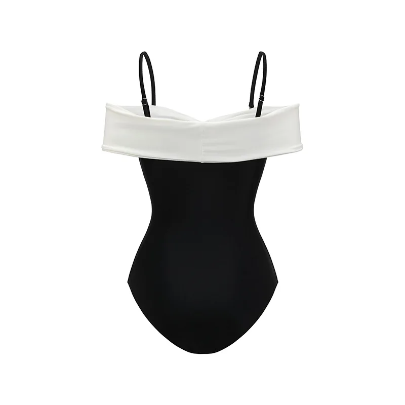 2023 French Retro Bow One-Piece Swimsuit Covering Belly and Slimming Swimwear Print Swimwear Cross Shoulder One-Piece Cover Up