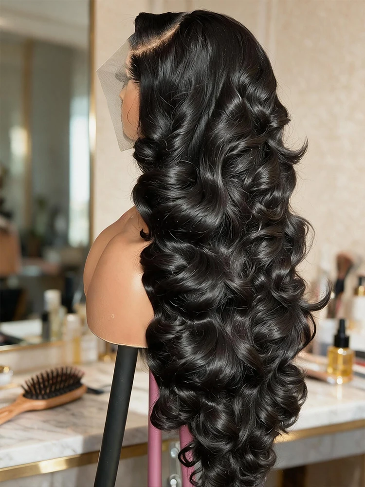 13x6 Lace Frontal Body Wave Wig 30 40 Inch 250% Density Bleached Knots Brazilian Human Hair 360 HD Transparent Glueless Wig Ships from FR Warehouse for Black Women
