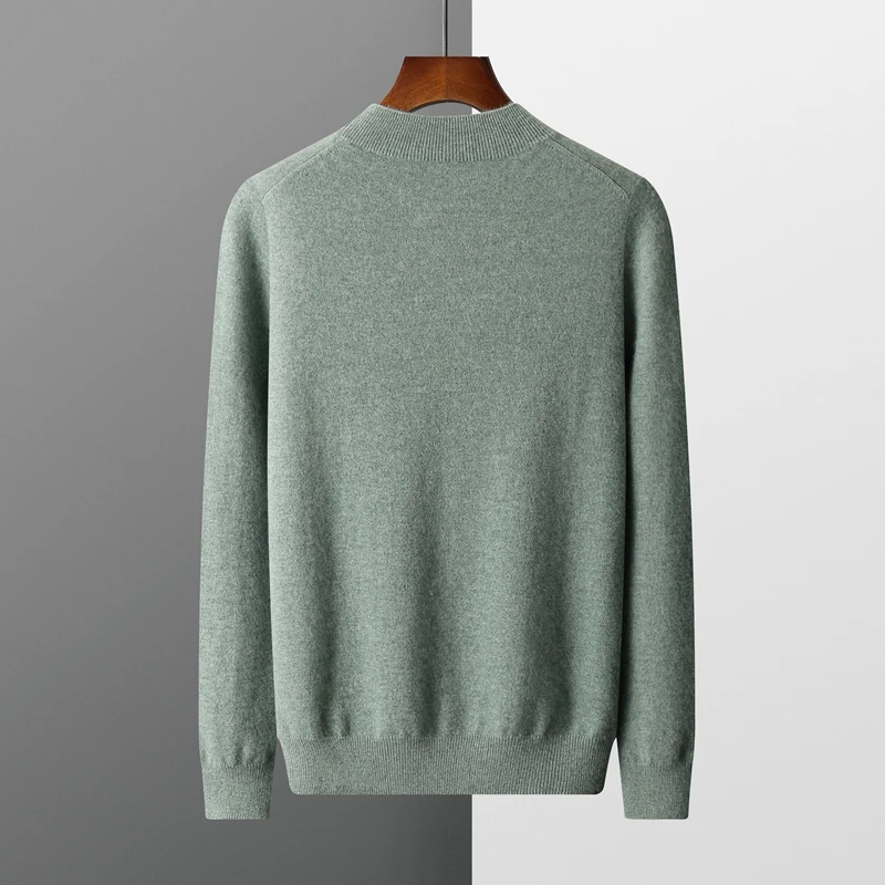 100% Pure Cashmere Sweater Men's Half High Collar Solid Color Pullover Fashion New Knit Undercoat Autumn and Winter Long Sleeve