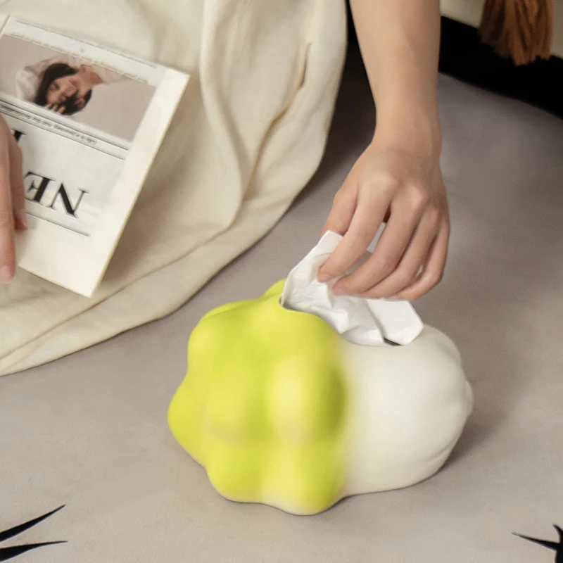 Ceramic Cute Chinese Cabbage Shape Tissue Box, Creative Light Luxury Napkin Box Home Living Room Bedroom Hotel Decoration, 1Pc