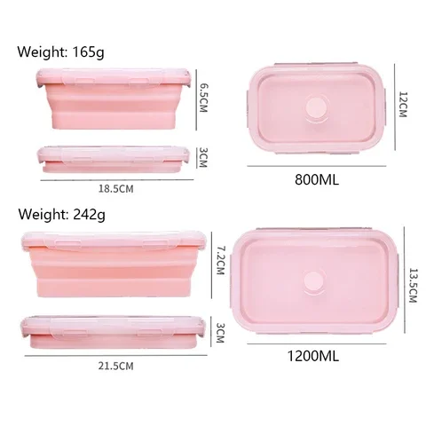 

Silicone Collapsible Lunch Box 1200ML Foldable Food Storage Container BPA Free Bento Microwavable Portable Picnic Rectangle Box