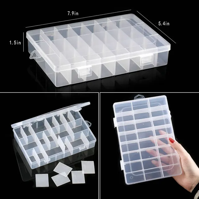 85443-63f276.jpg Boîte à bijoux de rangement en plastique Transparent, compartiment réglable, conteneur pour perles, boucles d'oreilles, boîte rectangulaire à bijoux