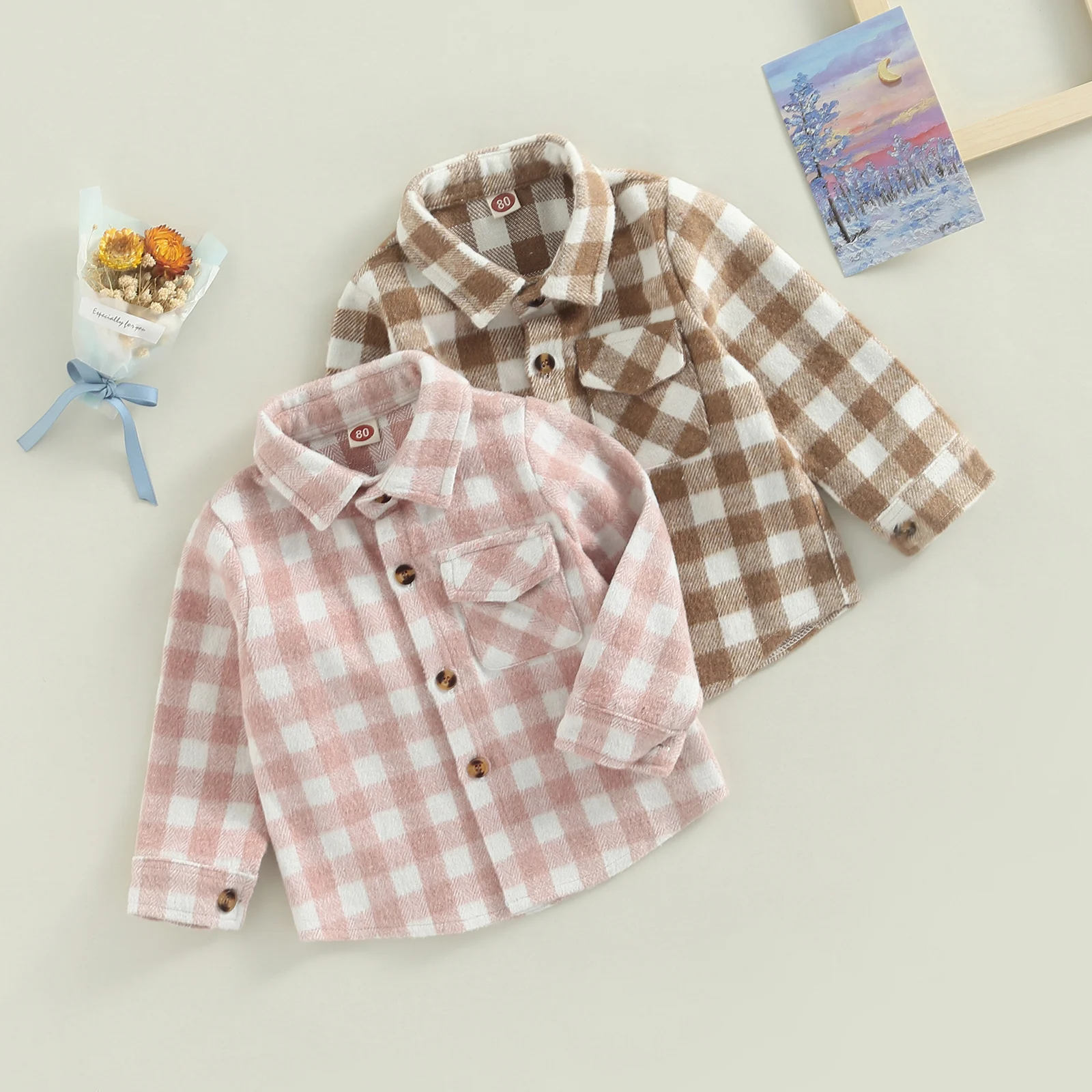 KidsBabyGirlsBoysShirtLongSleeveTurndownCollarPlaidButton