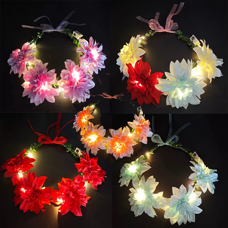 Super fairy head hoop flower garland hairband Sen female bridal luminous tiara crown sweet Korean wedding dress headdress decora