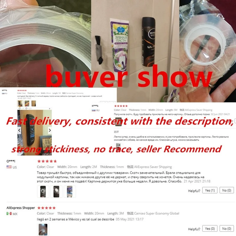 1/2/3/5M Transparent Nano Tape Double Sided Self Adhesive Wall Sticker Waterproof Traceless Reusable double sided adhesive tape waterproof tape double sided tape waterproof sealing tape sealing tape