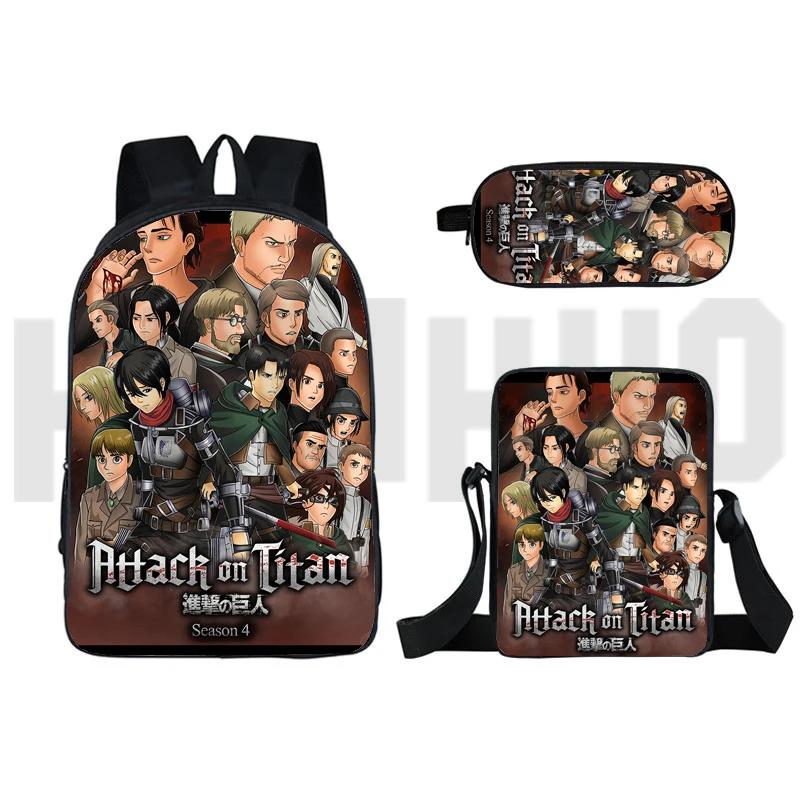3D Printed Attack on Titan Season 4 Backpack Travel Bookbag 16 Inch Anime Bagpack School Bags Bag Mochilas | Багаж и сумки