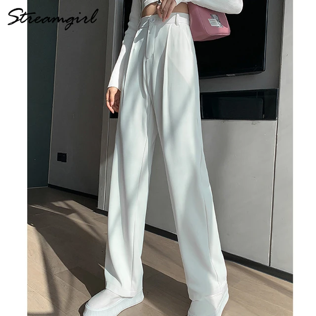 White Wide Leg Pants For Women 2022 Spring Casual Straight