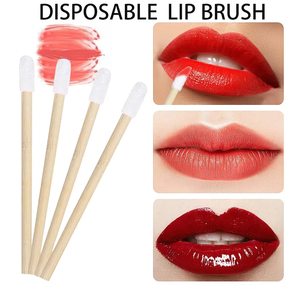 50/100pcs 립 브러쉬 세트 일회용 대나무 손잡이 속눈썹 브러쉬 립스틱 글로스 완드 애플리케이터 메이크업 도구 속눈썹 애플리케이터