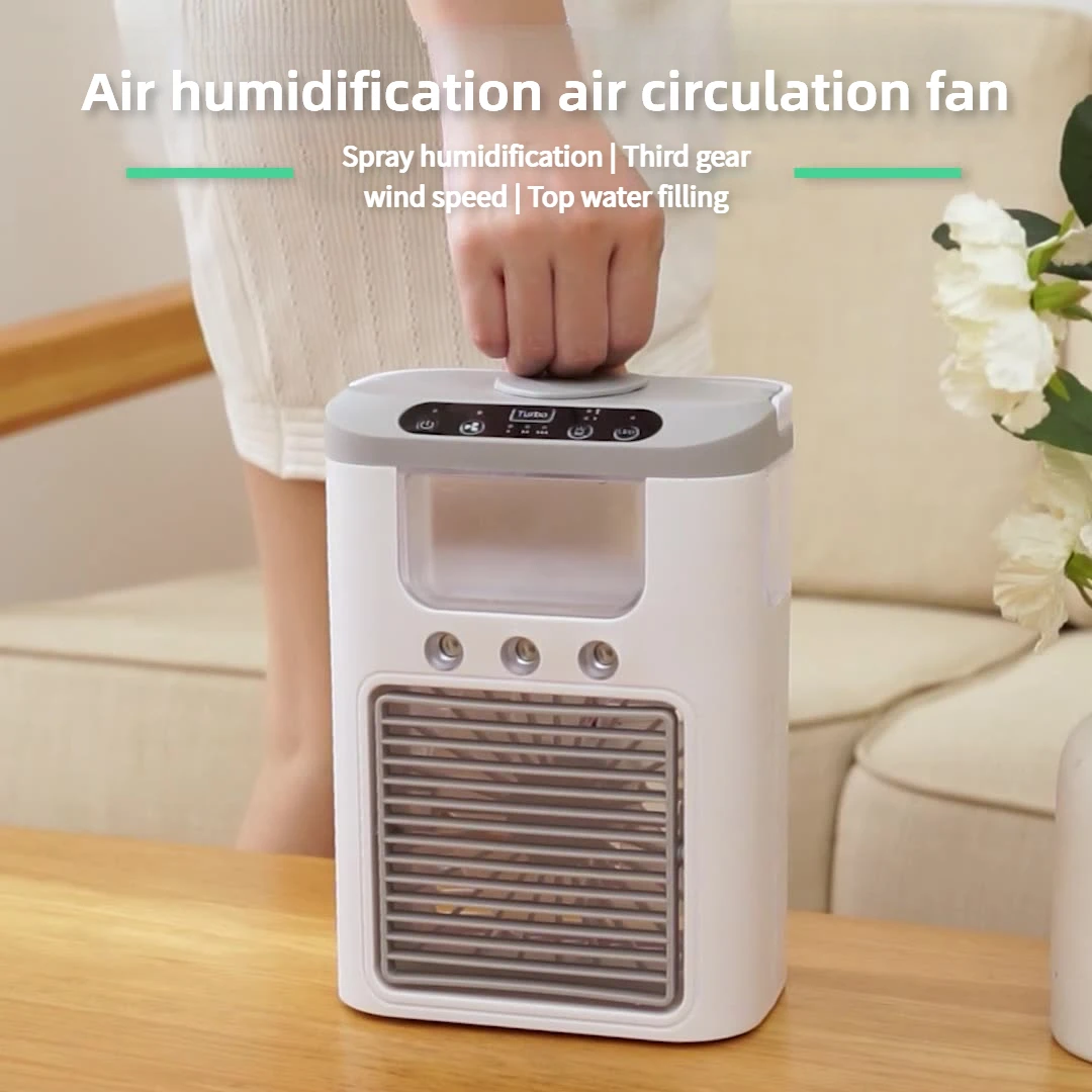 New mini portable three spray household humidifier fan, USB spray fan, LED night light, air cooler, desktop air cooler