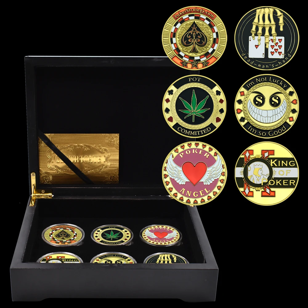 

6pcs/box Poker Card Guard Metal Coins Poker Cards Chips Coins Casino Poker Game Souvenirs with Box Festival Gifts