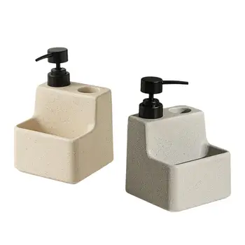 ที่จ่ายสบู่พร้อมที่วางฟองน้ำ, อุปกรณ์จัดระเบียบอ่างล้างจานแบบคลาสสิกทันสมัย 2 in 1 เซรามิกสำหรับห้องครัว โรงแรม ร้านอาหาร ห้องน้ำ ตกแต่งบ้าน 2