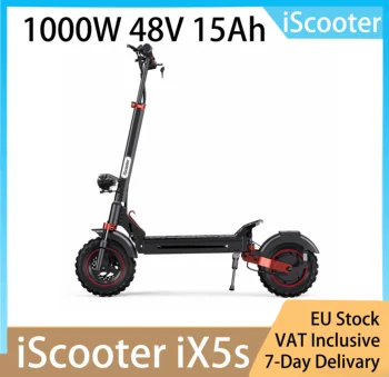 iScooter iX5S Monopattino Elettrico Pieghevole Fuoristrada: Motore 1000W, Pneumatici 11", 48V 15Ah, 45km/h, Doppia Sospensione, Luci Atmosfera, Nero