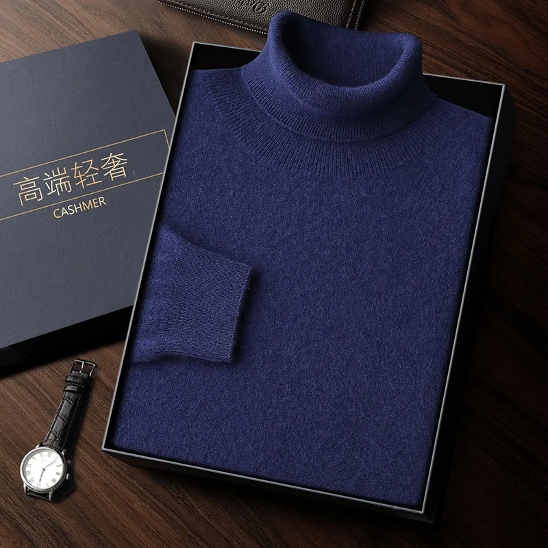 Men's turtleneck 100% pure cashmere new cashmere sweater thickened high-end classic leisure knitted sweater in autumn and winter 6